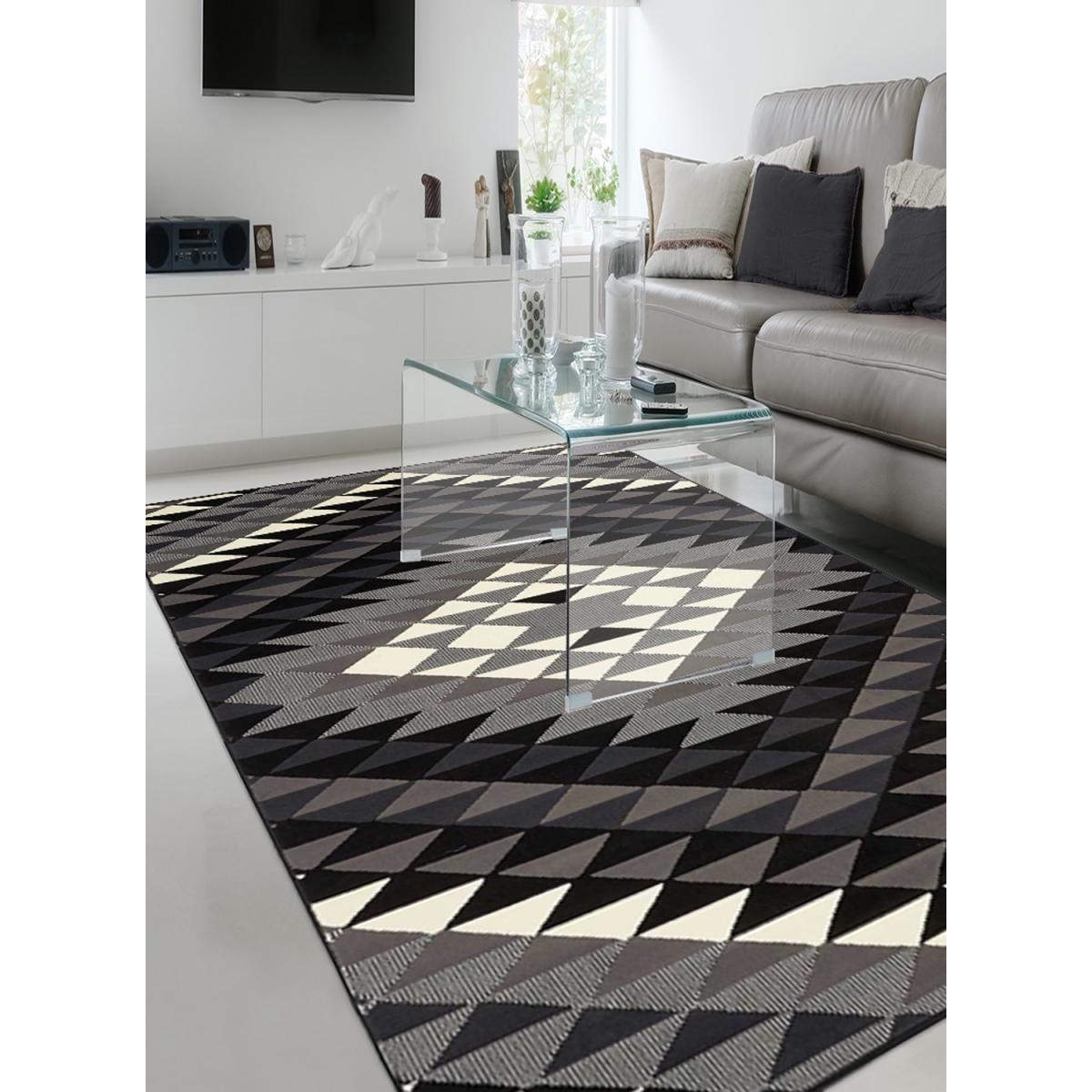 Tapis chambre tissé motif géométrique LYN49 APACHE noir, UN AMOUR DE TAPIS