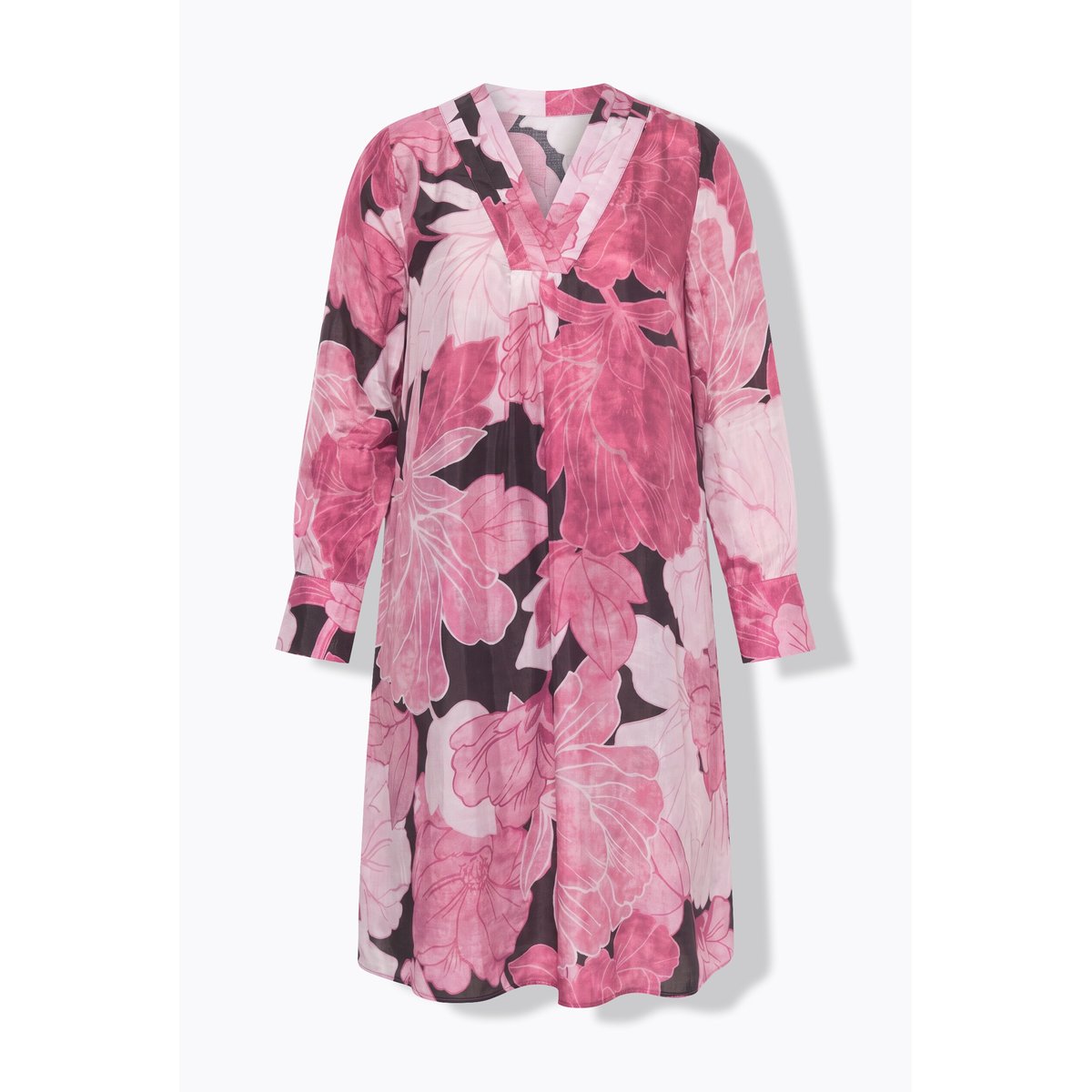 Robe en cupro mélangé, motif grandes fleurs prune foncé, ULLA POPKEN