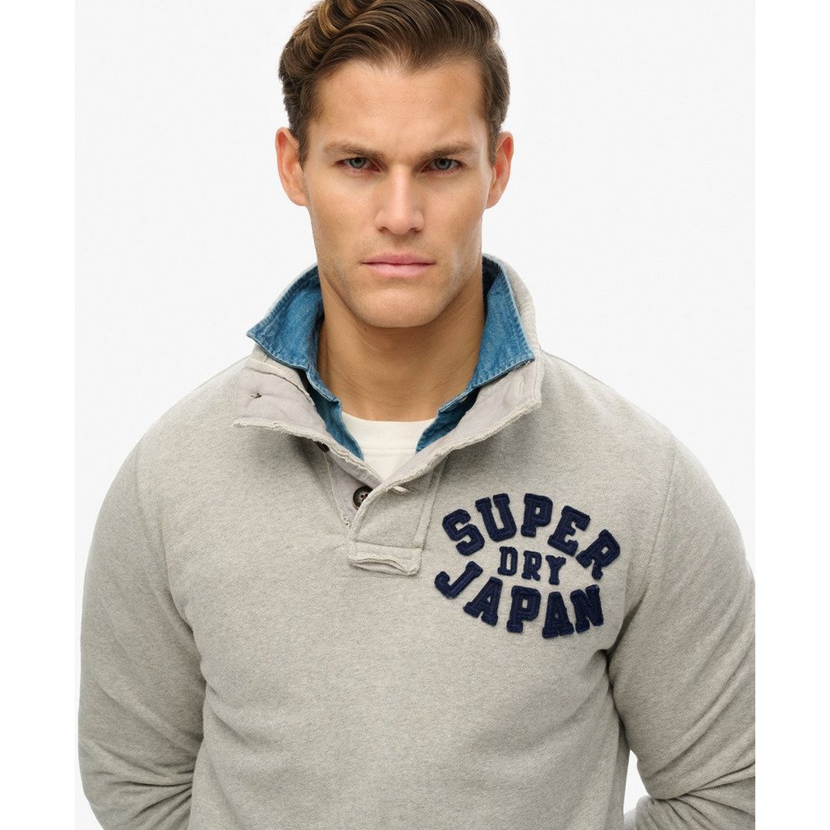 Sweatshirt Henley Vintage Athletic sweat vintage gris clair chiné, SUPERDRY
