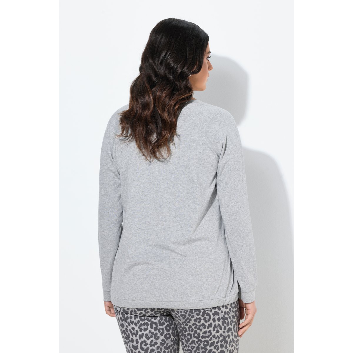 T-shirt décolleté rond et manches longues gris clair chiné, ULLA POPKEN