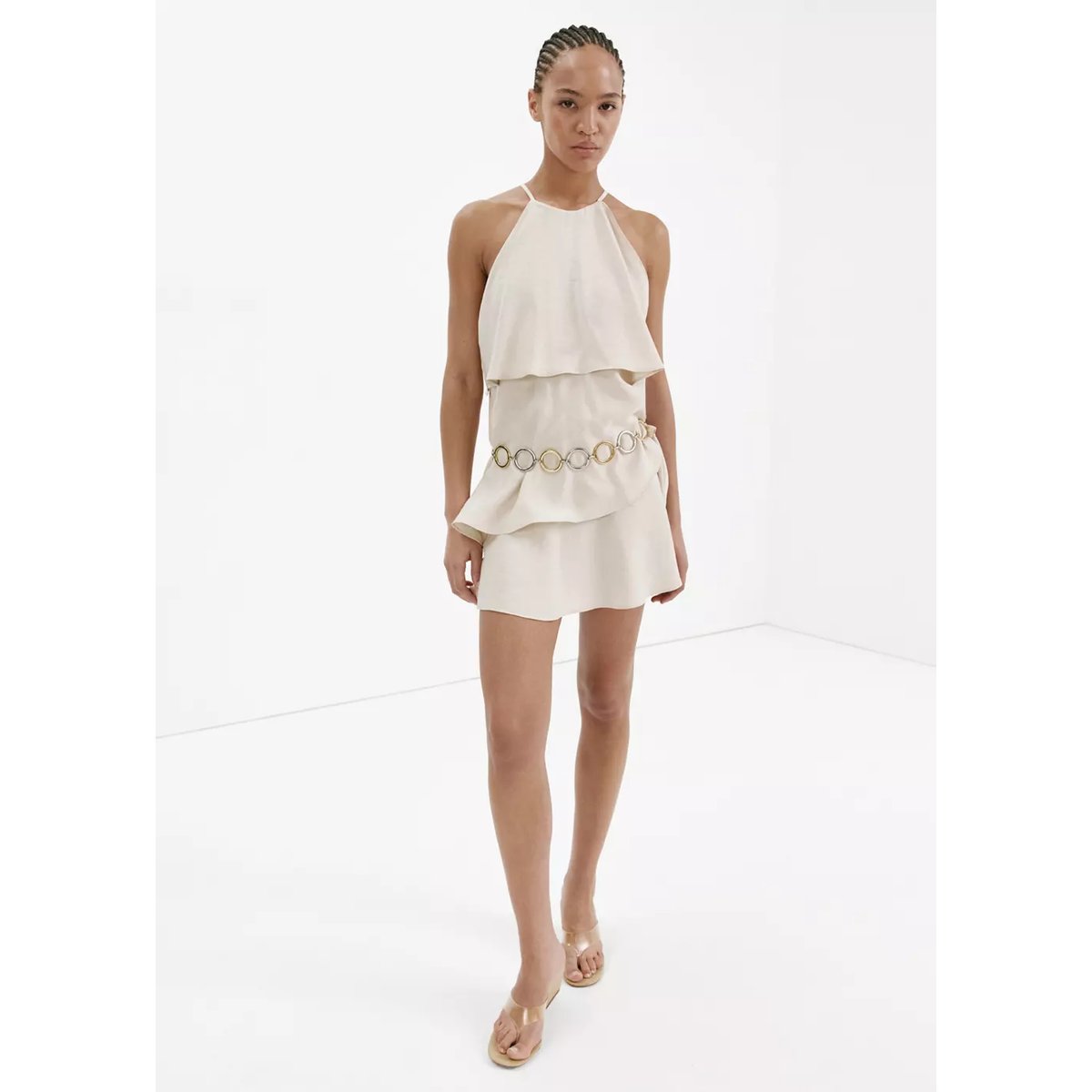 Robe en modal à volants écru, MANGO