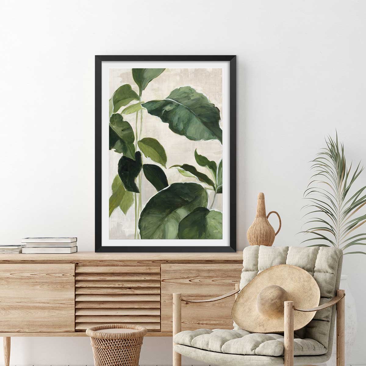 Poster Aquarelle botanique affiche + cadre en bois - noir, HEXOA