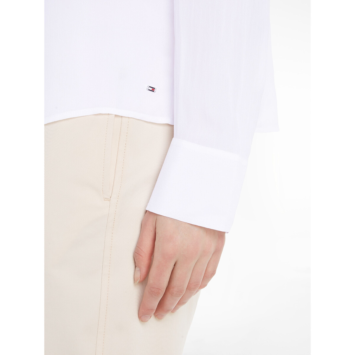 Blusa con maniche lunghe scollo a V bianco, TOMMY HILFIGER