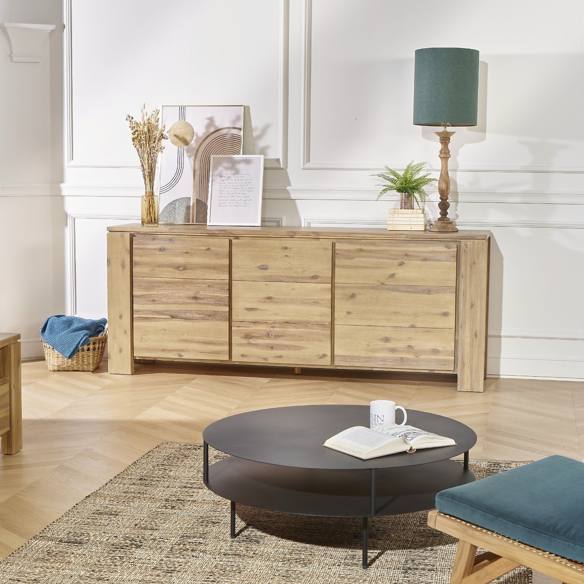 Buffet en acacia 2 portes et 2 tiroirs ENZO beige, ROBIN DES BOIS