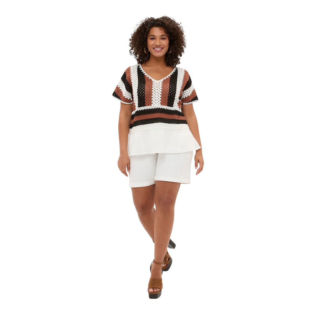 Pull ajouré à rayures blanc, FIORELLA RUBINO