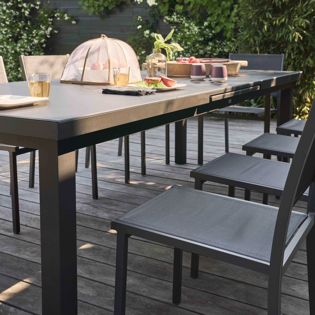 Table de jardin extensible en aluminium 10 places, ALBI gris, OVIALA