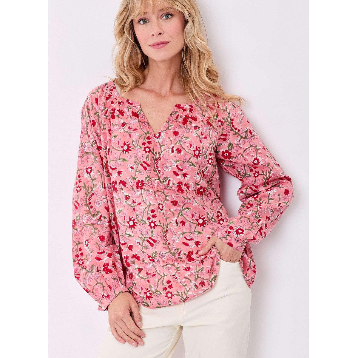 Blouse coton imprimée ample OCO rose clair yumna, LA FIANCÉE