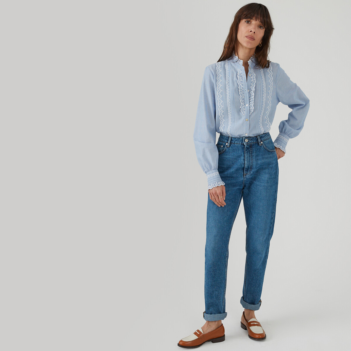 Signatures Eugenie Ruffled Blouse in Striped Print blue striped, LA REDOUTE COLLECTIONS