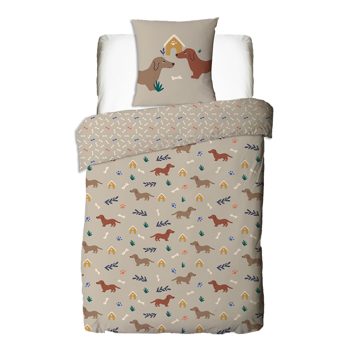 Parure de lit enfant chien teckel réversible MEDOR blanc, FUTURE HOME