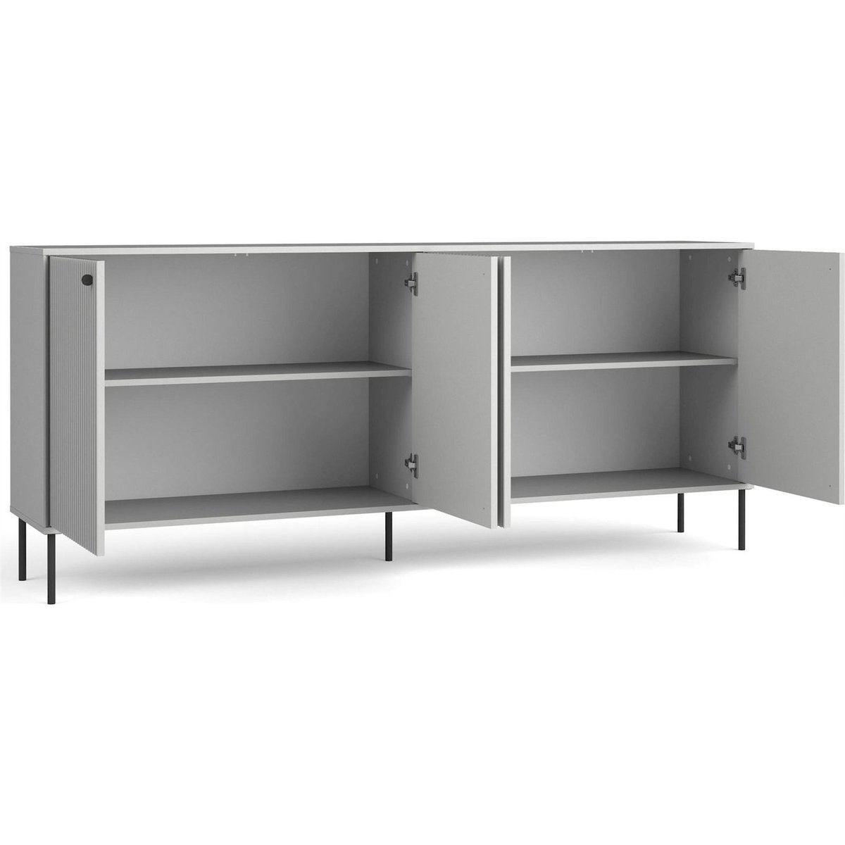 Buffet 4 portes rainurées collection ZEITO gris et noir, RECOLLECTION