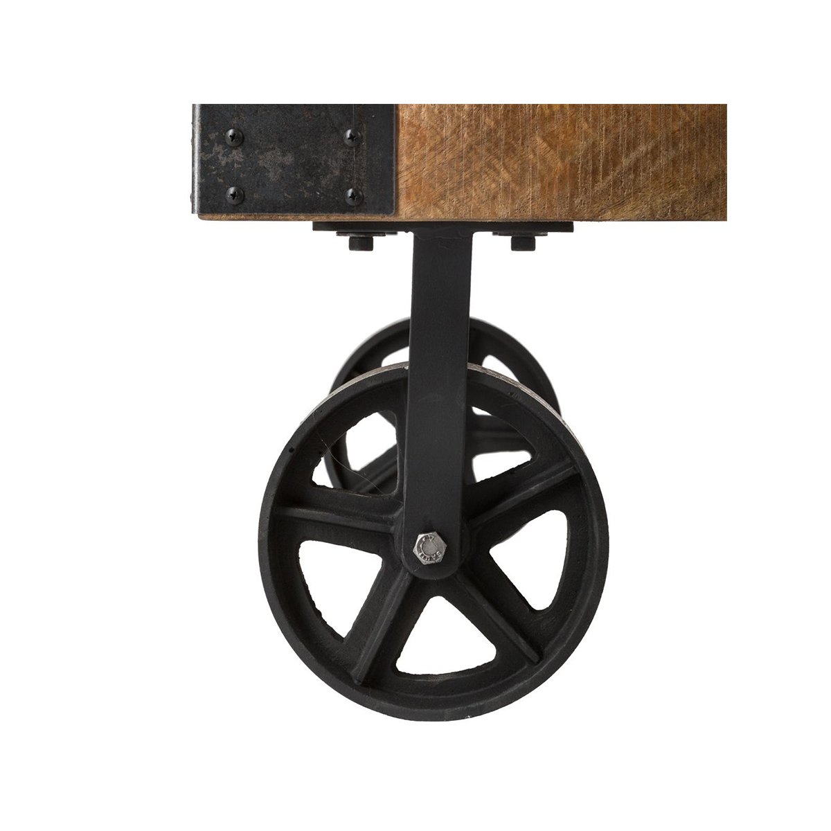 Table basse bois de manguier sur roues SILAS beige, ATMOSPHERA