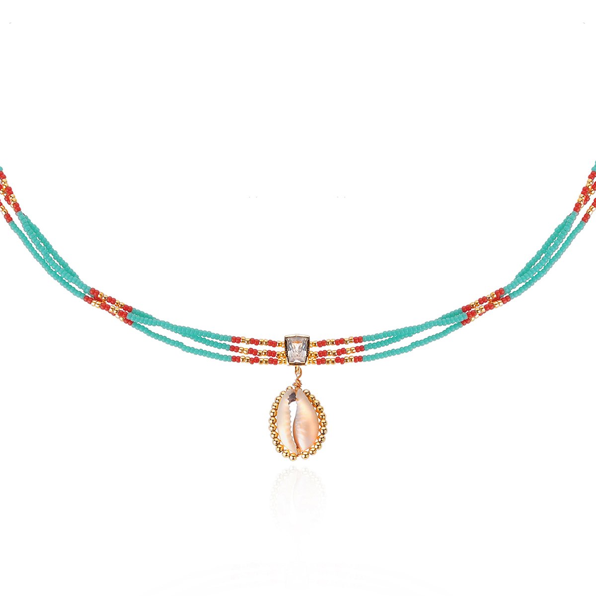 Collier ajustable multirang avec perle et pendentif central NYMPHE turquoise, HIPANEMA