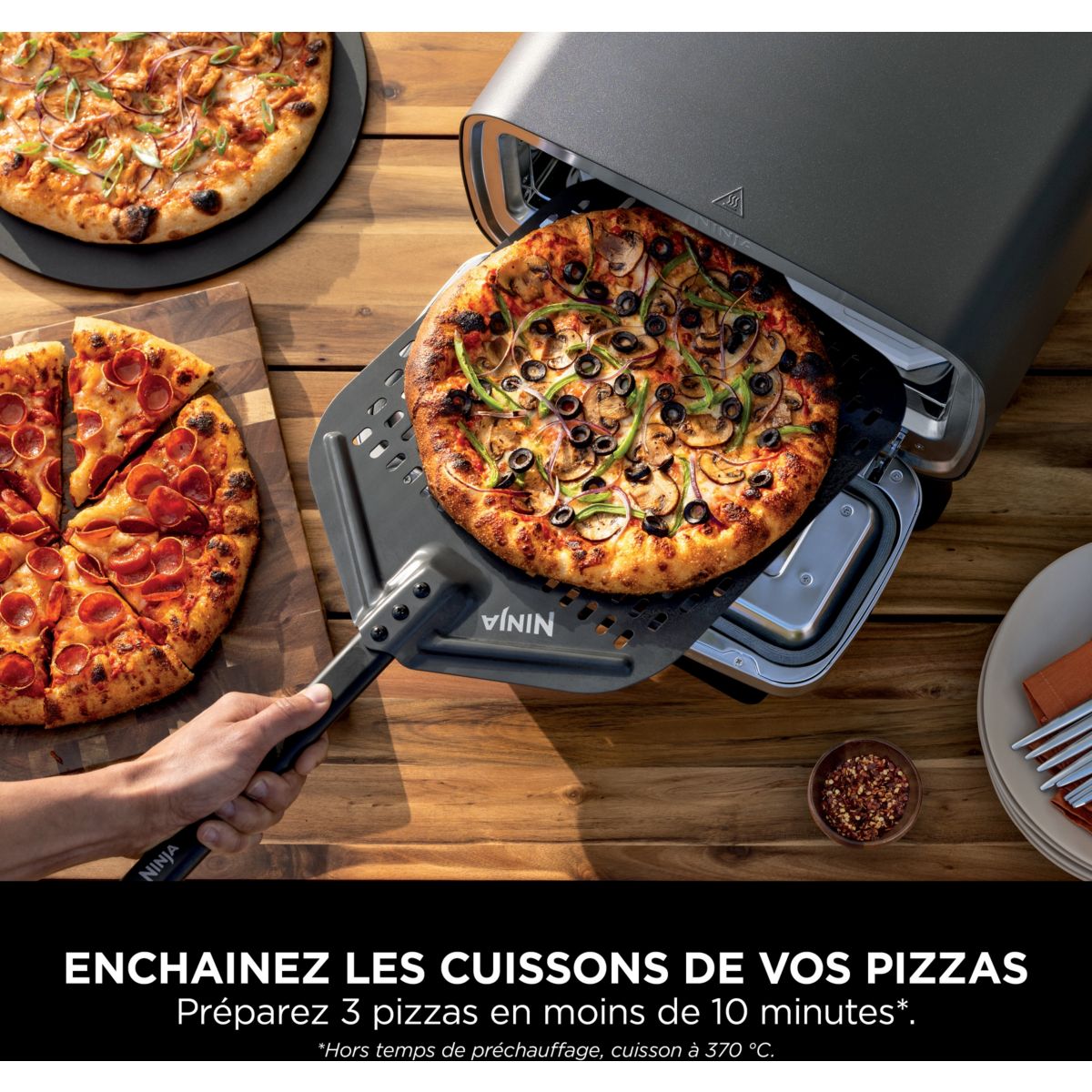 Four à pizza électrique MO201EU inox noir pizza 30 cm, fonction air fryer, thermostat digital couleur unique, NINJA