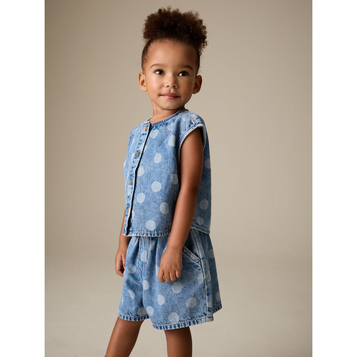 Ensemble gilet et short en jean à pois bleu moyen, NEXT
