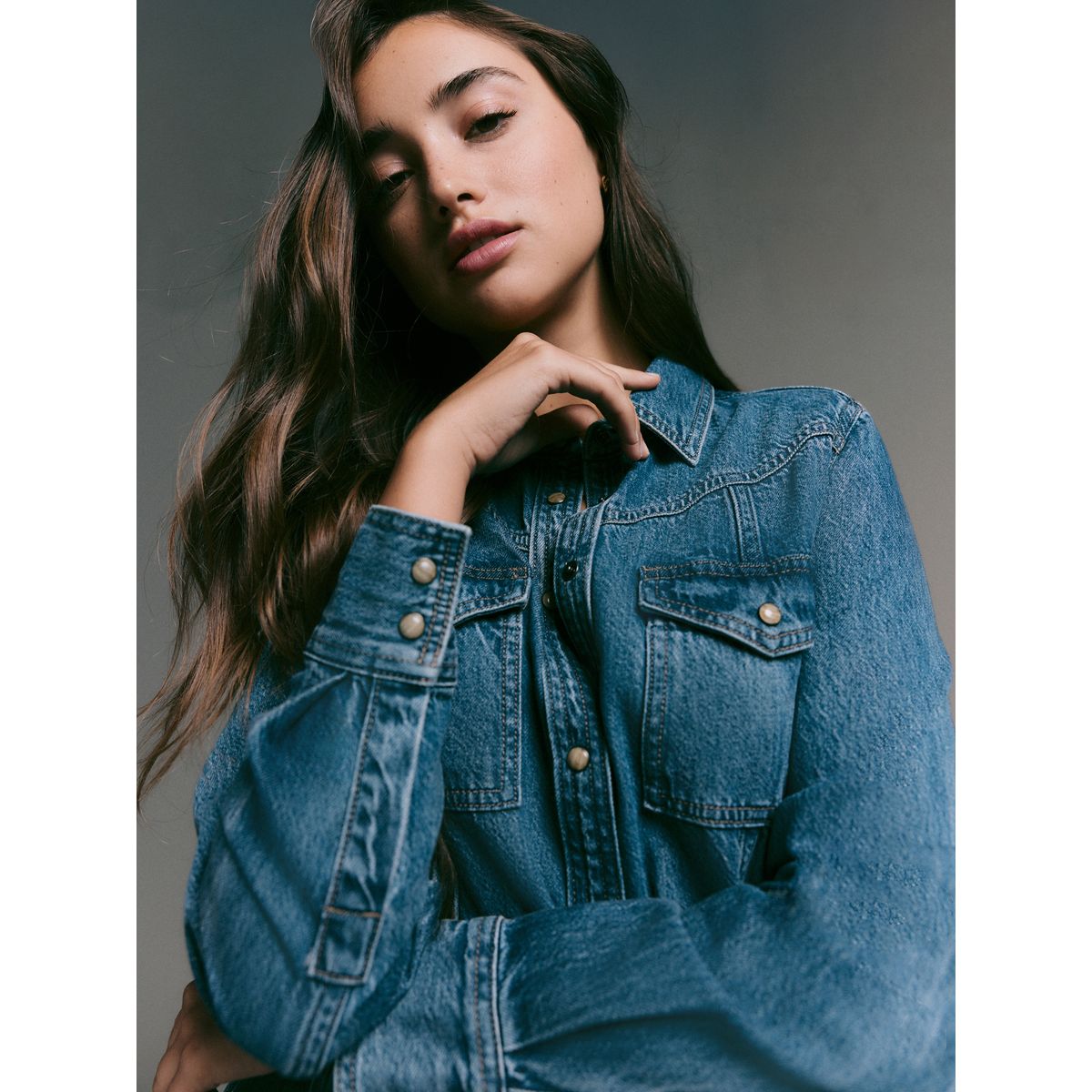 Robe chemise longue en denim bleu foncé, NEXT