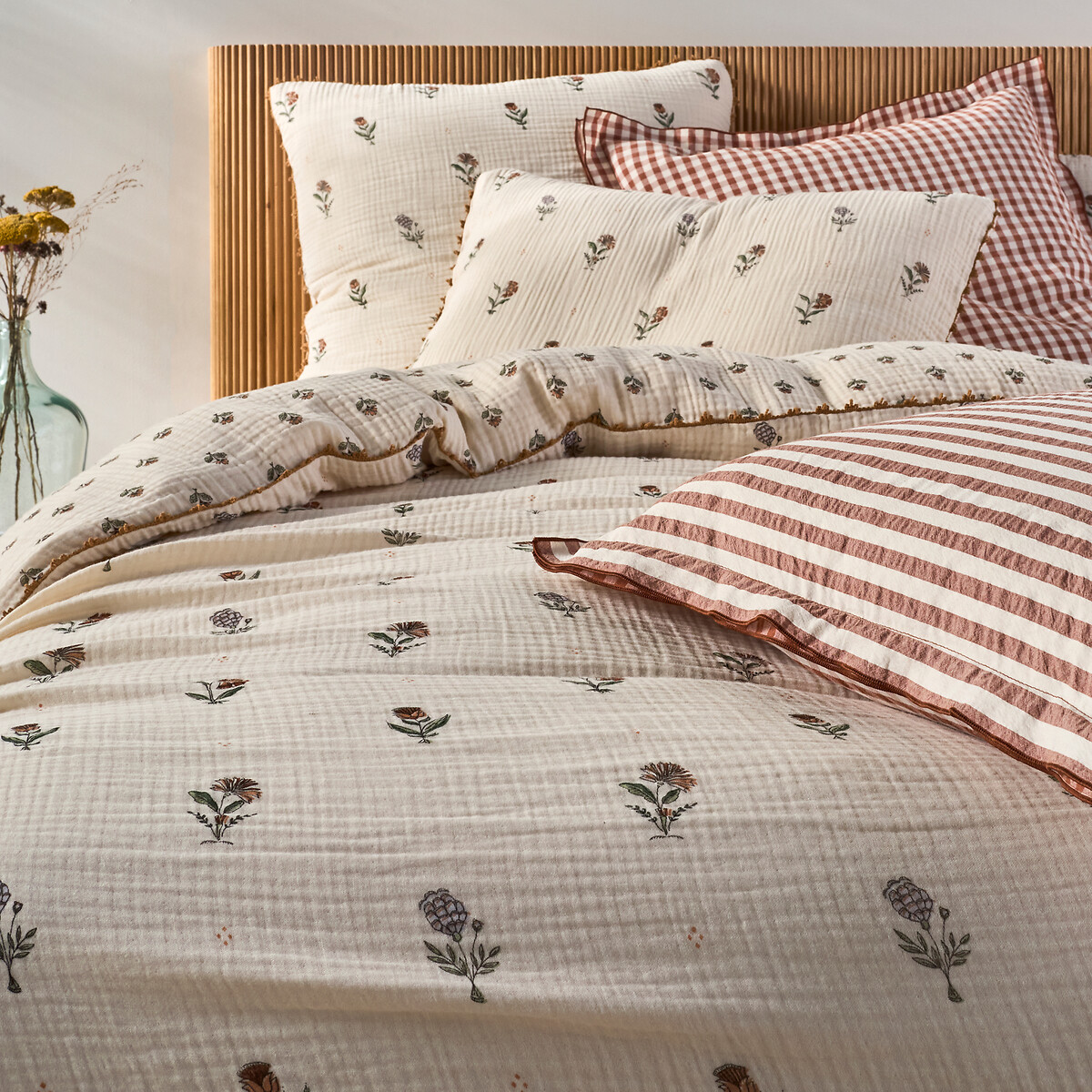 Cottage Caramel Seersucker Cotton Pillowcase caramel             , LA REDOUTE INTERIEURS