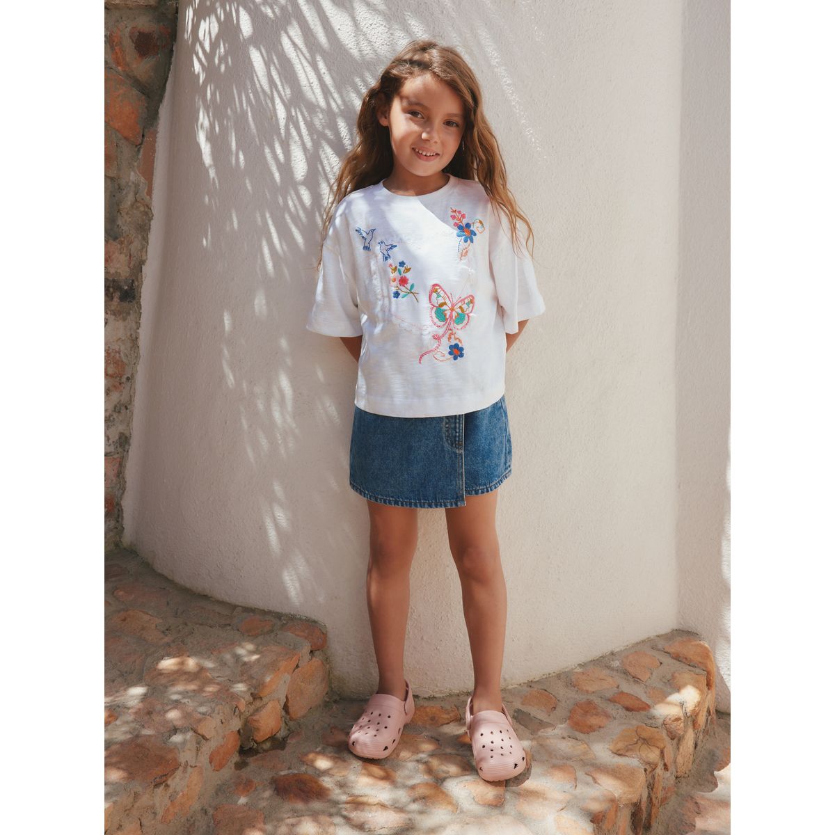 T-shirt droit oversize brodé blanc, NEXT