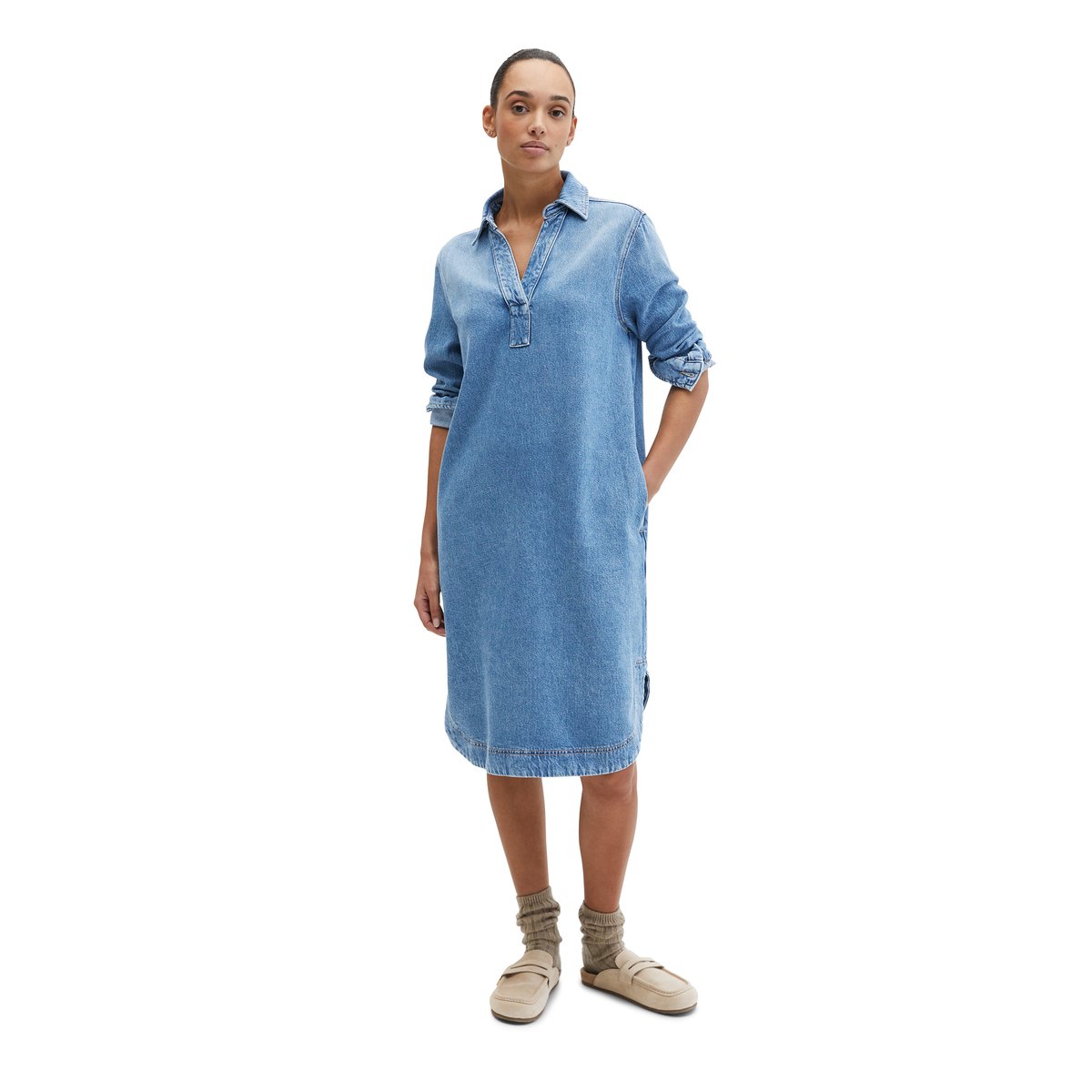 Robe en jean relaxed en coton avec élasthanne bleu moyen, MARC O'POLO