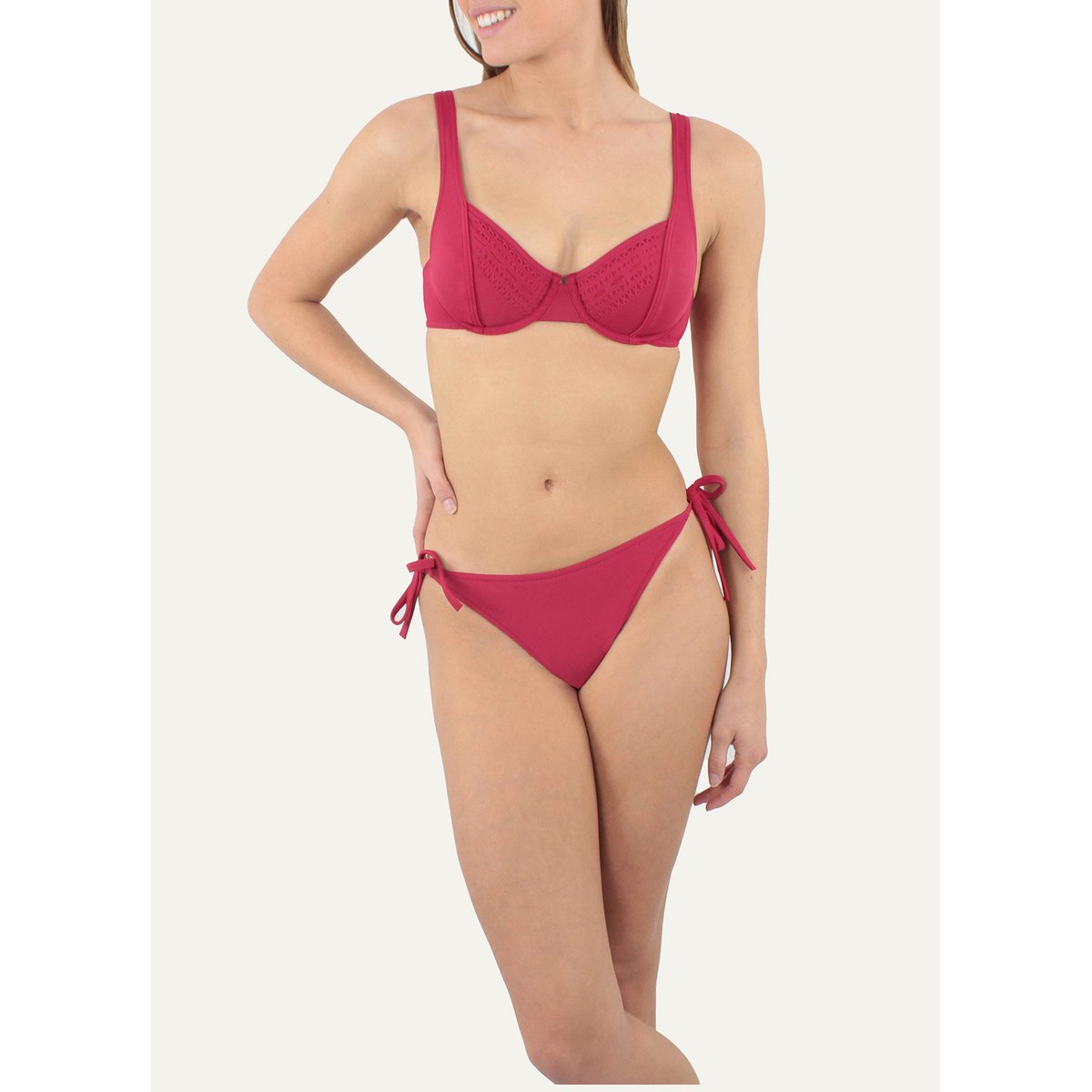 Bas de maillot brésilien à nœuds DARLING rouge, JANINE ROBIN