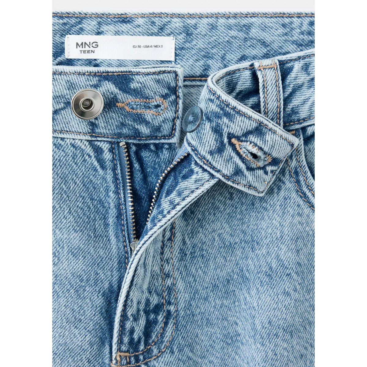 Jean wide leg à fermeture croisée bleu moyen, MANGO TEEN