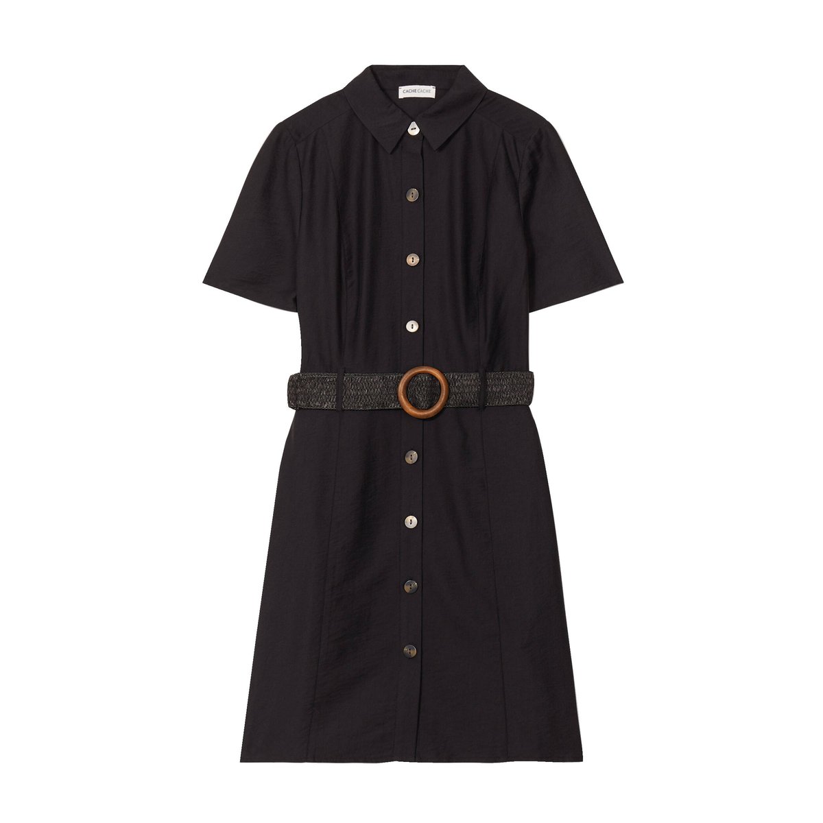 Robe trapèze ceinturée noir, CACHE CACHE