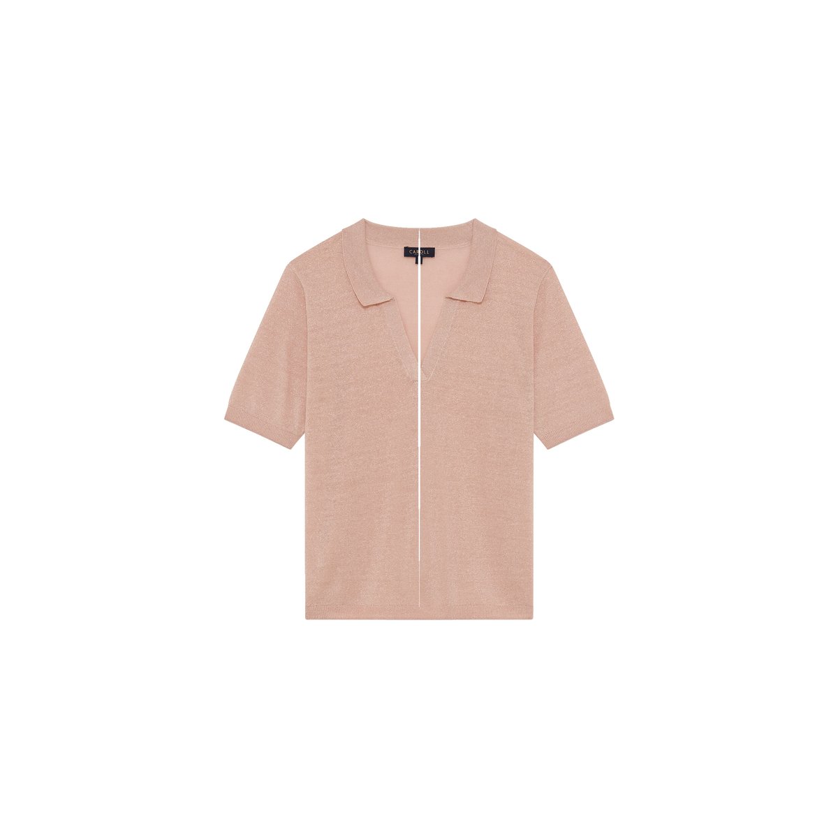 Pull droit col chemise en lin MIKALU rose clair, CAROLL