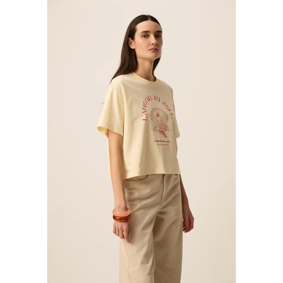 Bedrukt T-shirt met korte mouwen, YACOB geel , DES PETITS HAUTS