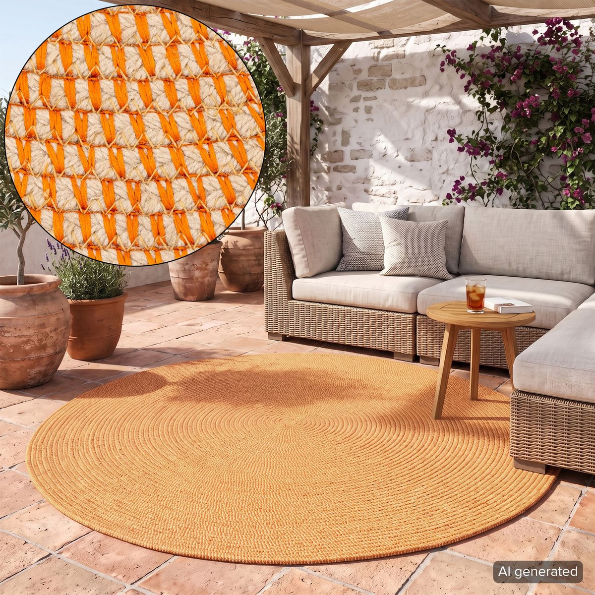 Tapis d'intérieur/d'extérieur fabriqué à la main - SOLARIS orange, GINO FALCONE