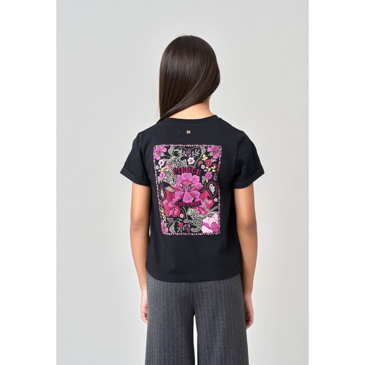 T-shirt regular fille en 100% coton imprimé graphique "fierce and free" ARMELA noir, DEELUXE