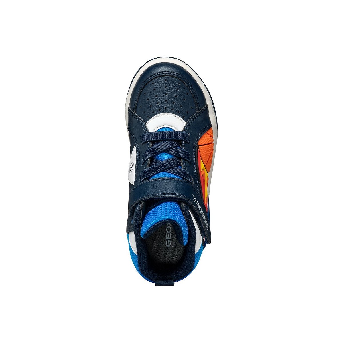Kids Inek Breathable High Top LED Trainers navy/orange, GEOX