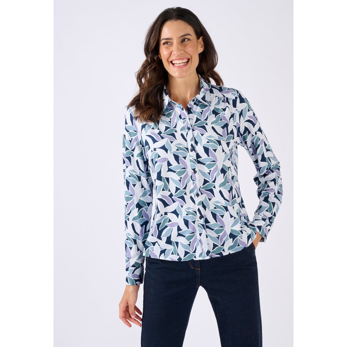 Chemisier en maille chaude vert feuillage, DAMART