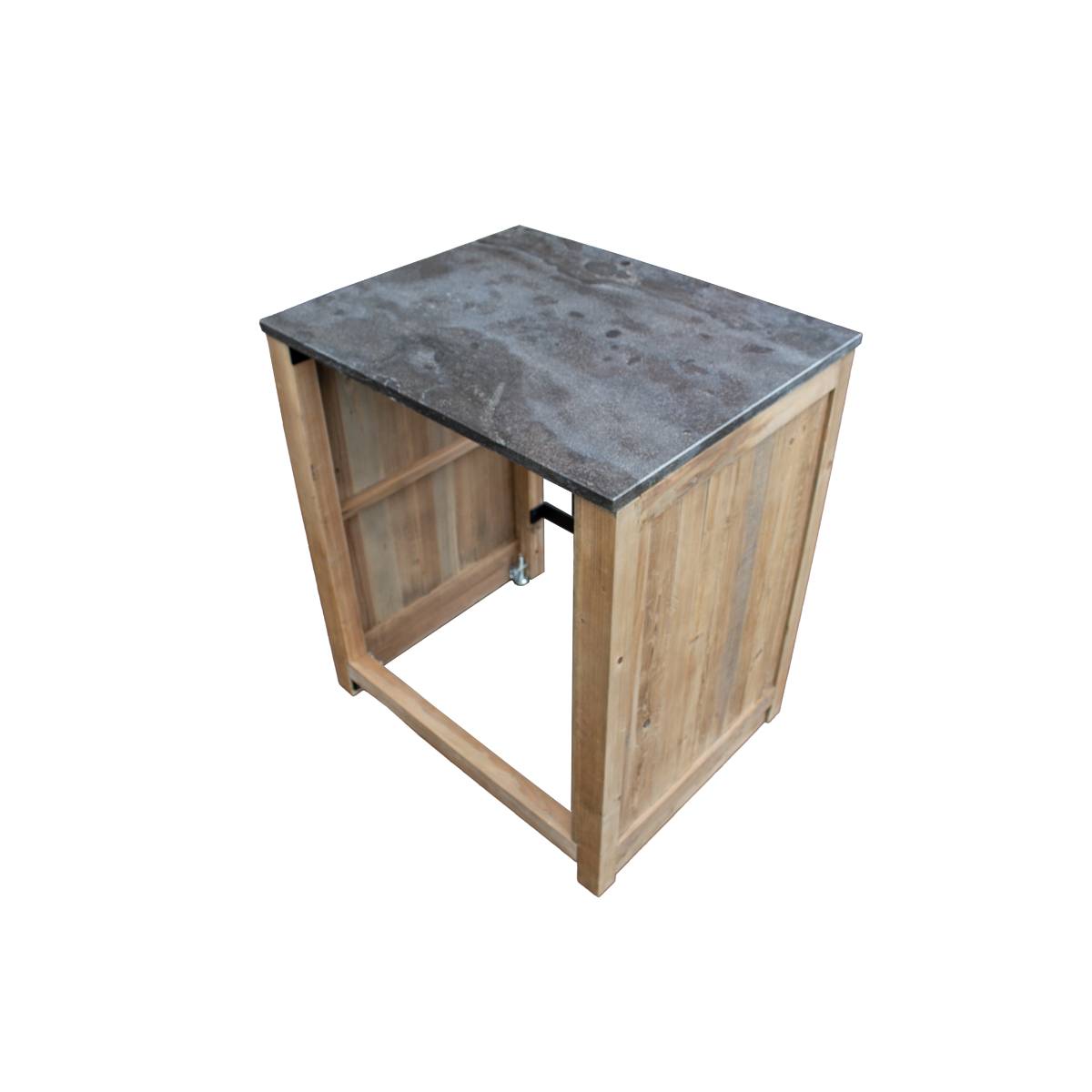 Meuble bas de cuisine en bois recyclé et pierre bleue CHAMPÊTRE bois clair, MADE IN MEUBLES