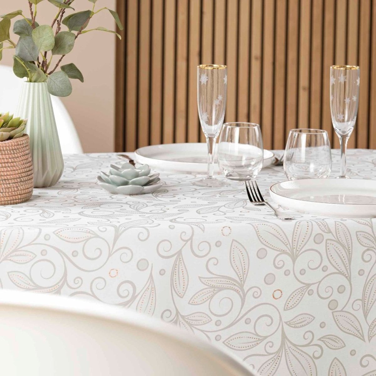 Nappe rectangulaire 145x240 antitache imprimé métallisé vert, DECORATIE