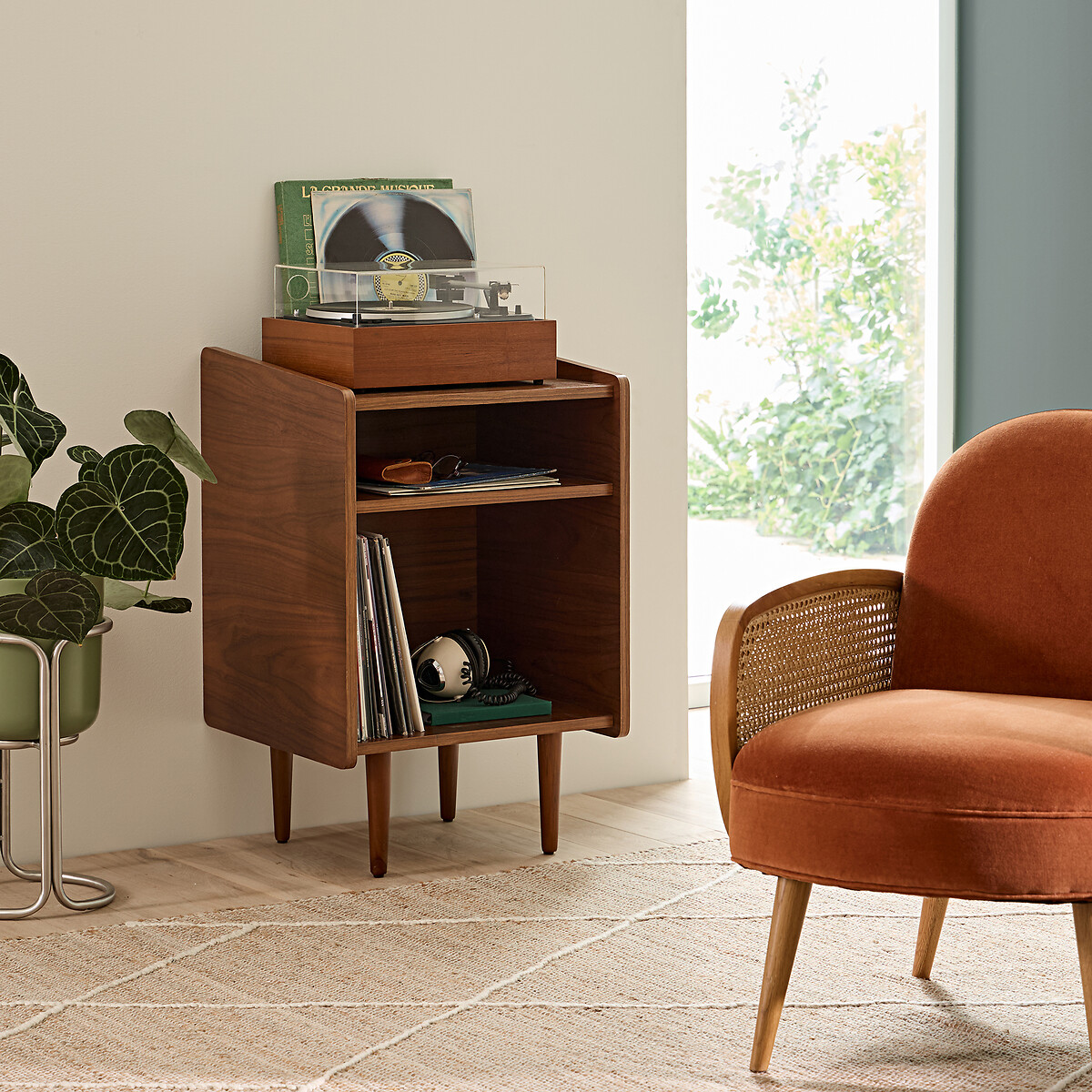 Meuble vintage pour vinyles L51 cm, Ronda noyer, LA REDOUTE INTERIEURS