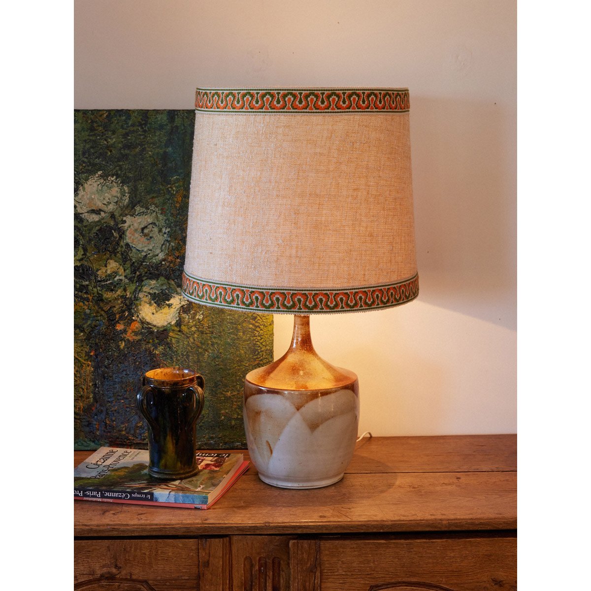 Lampe seventies en céramique Julia N°1051 - Bon état beige, DEBONGOUT