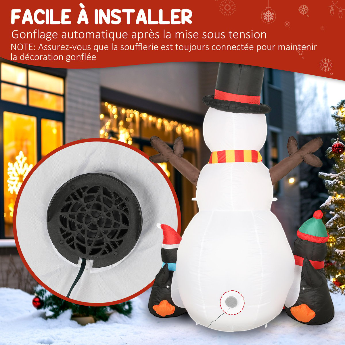 Bonhomme de neige gonflable Polyester Blanc blanc, OUTSUNNY