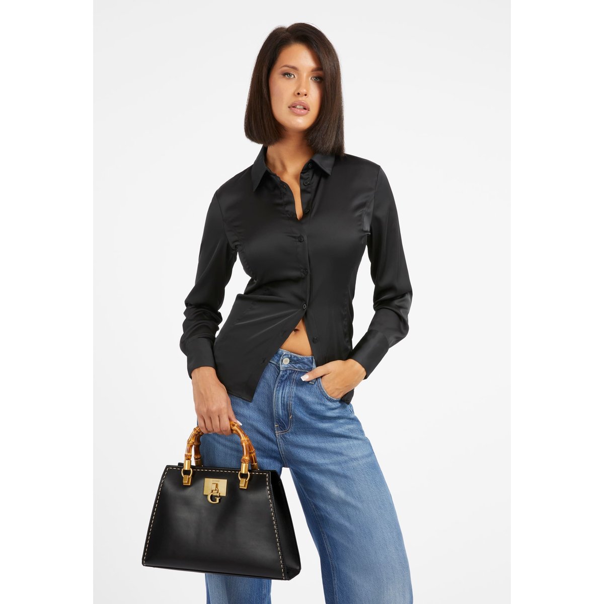 Sac À Main Stephi Anses Bambou noir, GUESS