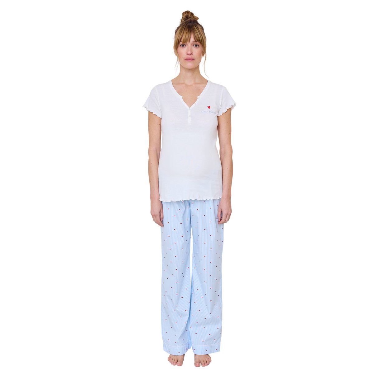 Pyjama coeurs grossesse et allaitement bleu ciel, VERTBAUDET