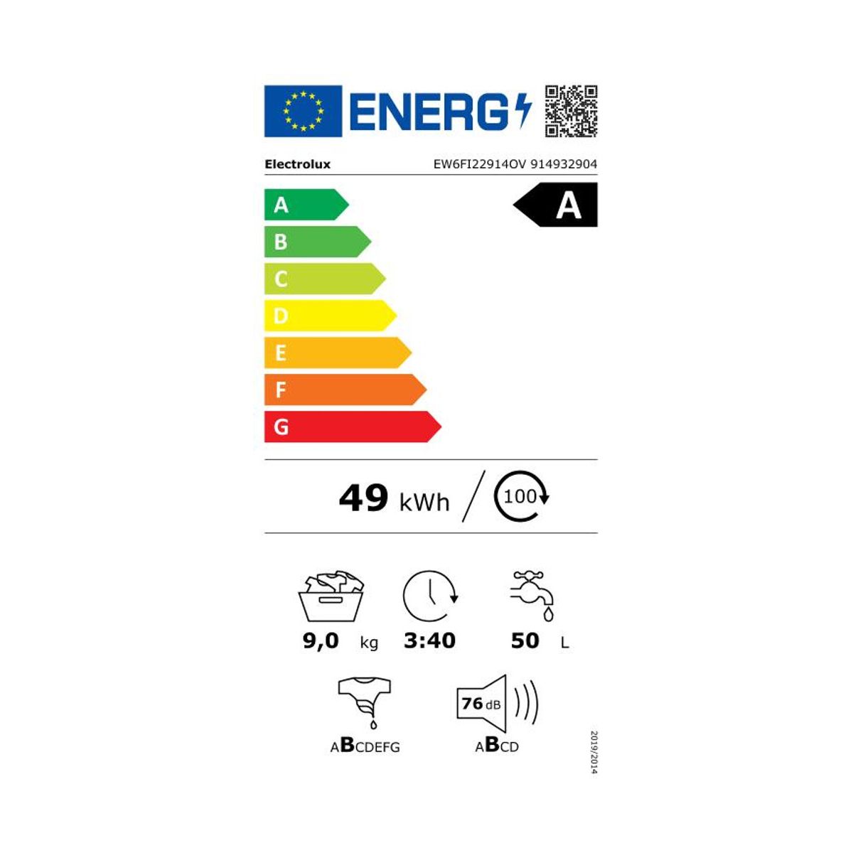 Lave linge hublot EW6FI22914OV universaldose couleur unique, ELECTROLUX