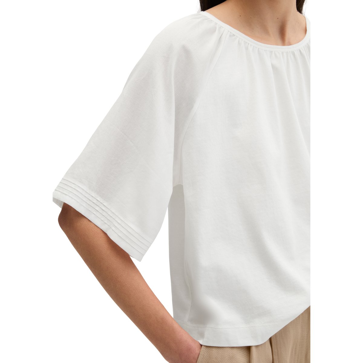 T-shirt large en mélange de matériaux blanc naturel, MARC O'POLO