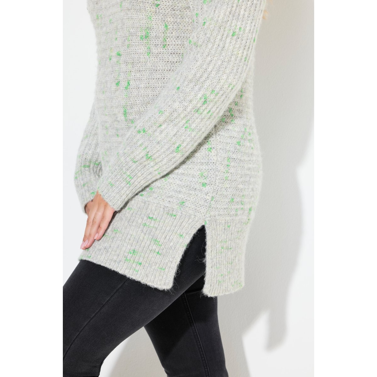 Pull à col roulé et manches longues gris clair chiné, ULLA POPKEN