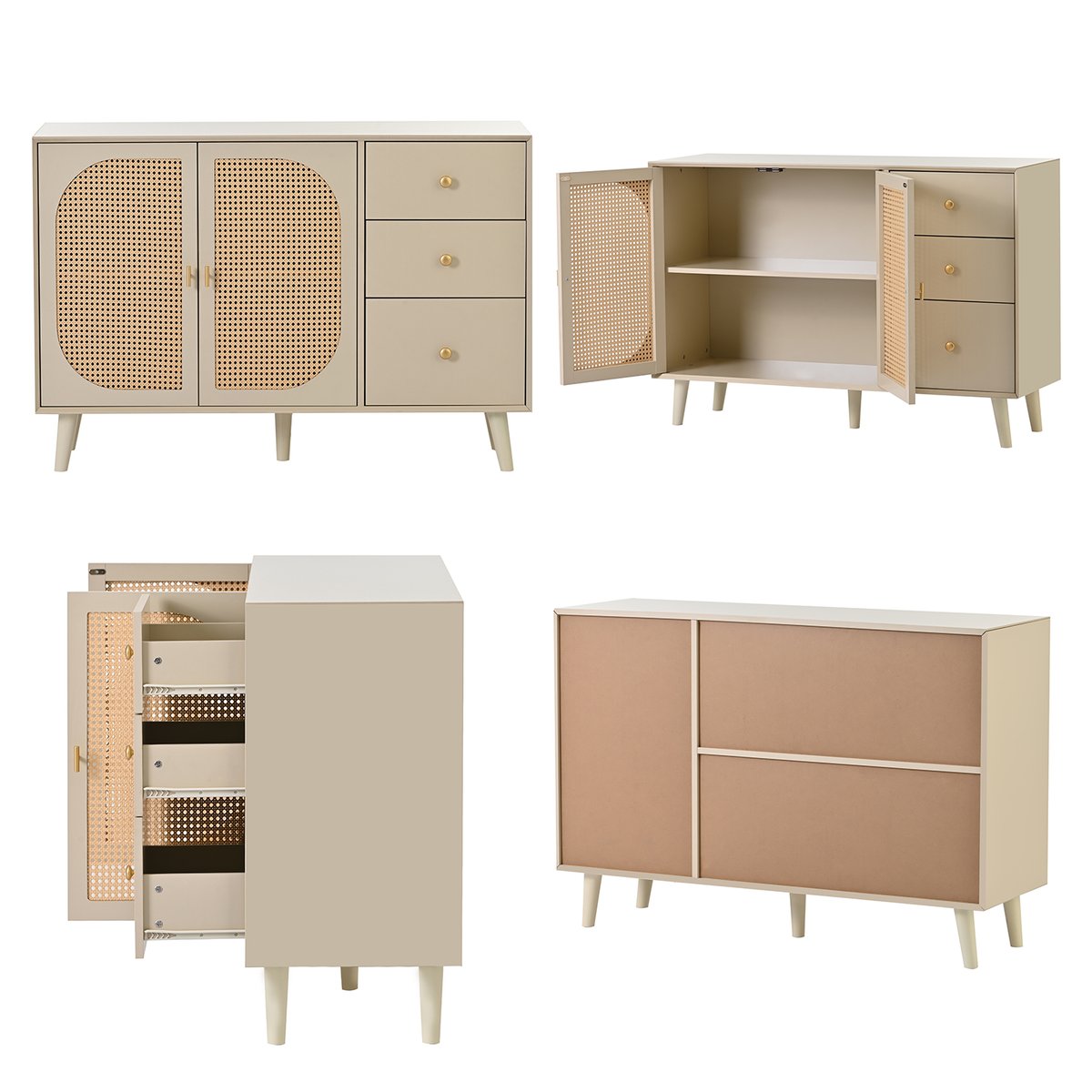 Armoire de rangement avec 2 portes 3 tiroirs et 6 couches, DAVEC Armoire crème, MEUBLES COSY