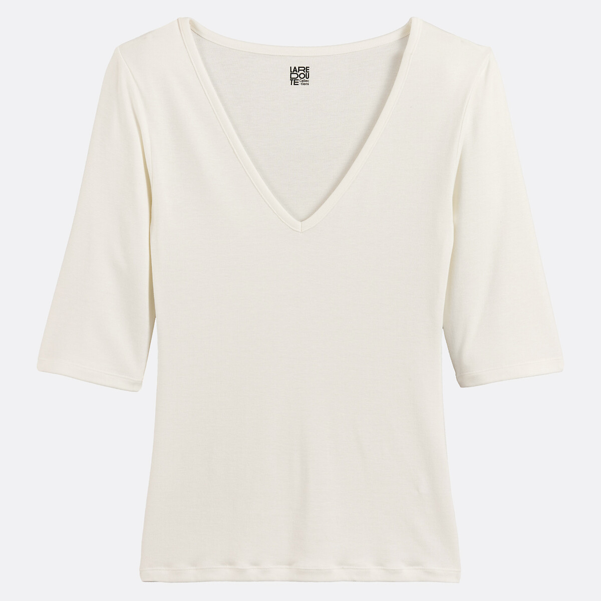 T-shirt col V manches courtes blanc, LA REDOUTE COLLECTIONS
