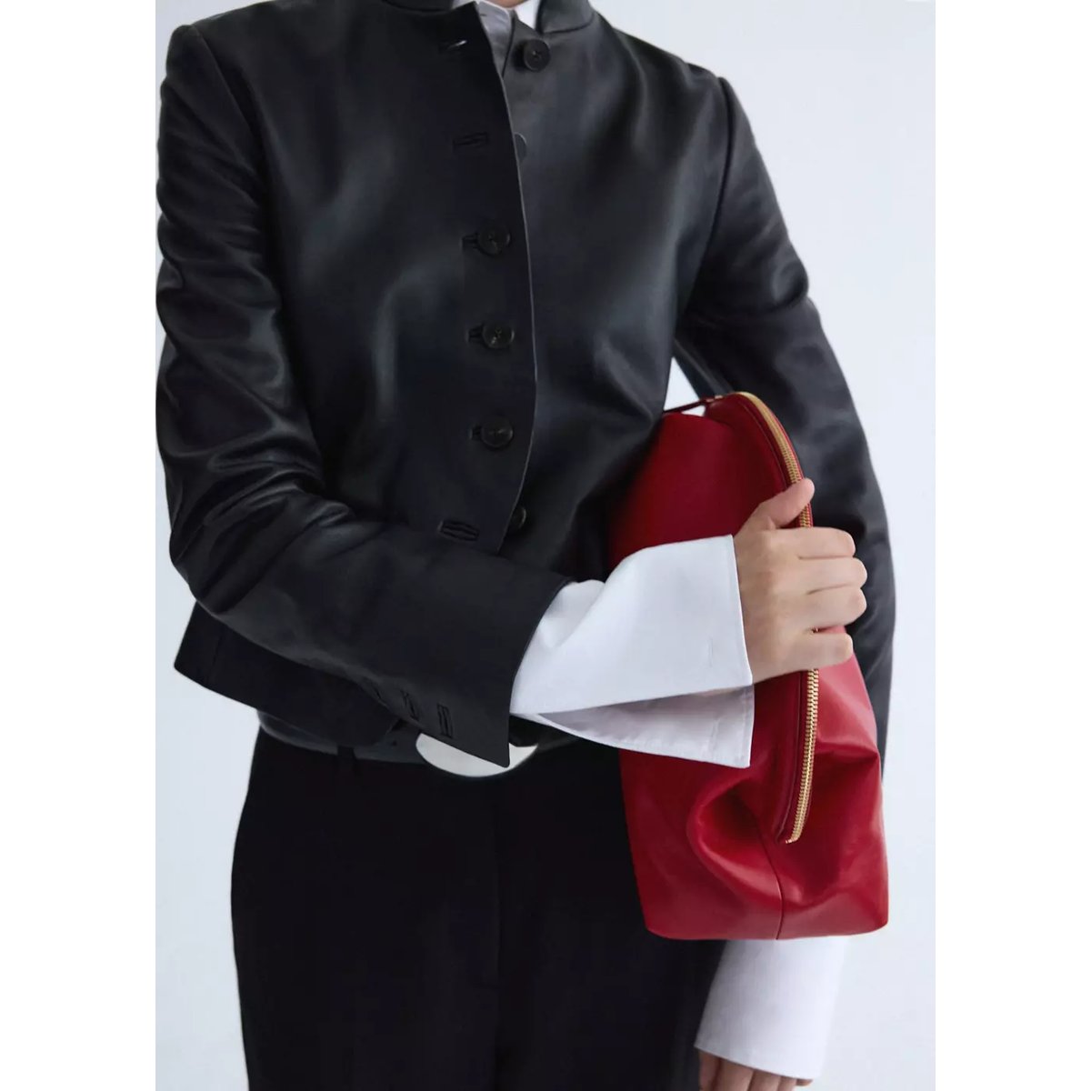 Veste cuir col officier noir, MANGO