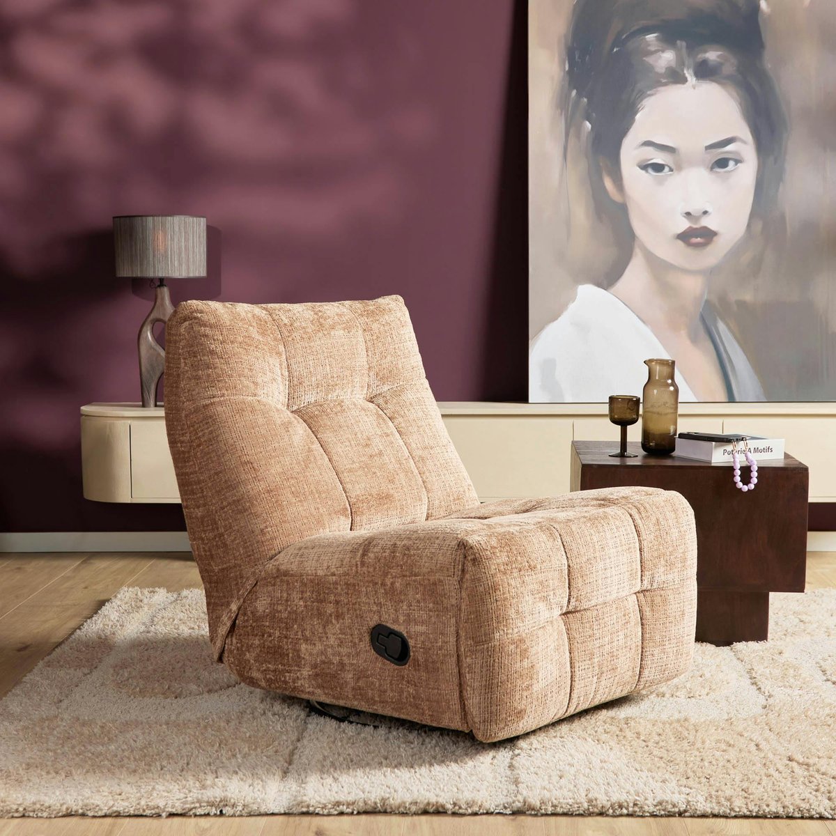 Fauteuil inclinable tissu chenille BELORA cannelle, PIER IMPORT