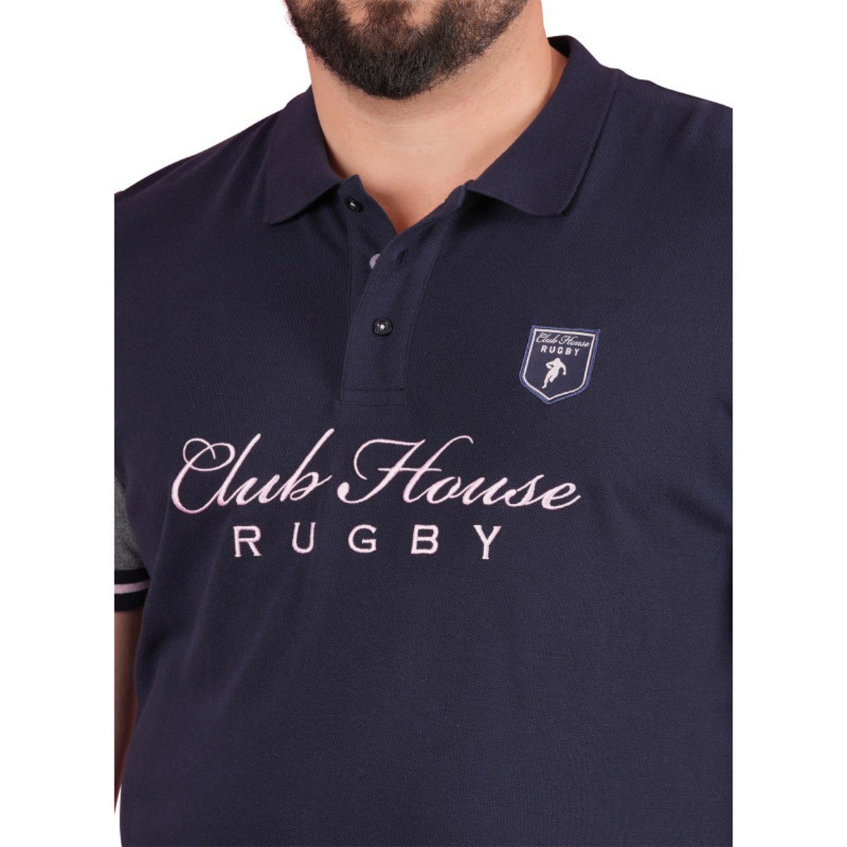 Polo en coton marine uni pourvu d'un col boutonné et d'une coupe droite bleu foncé, RUCKFIELD
