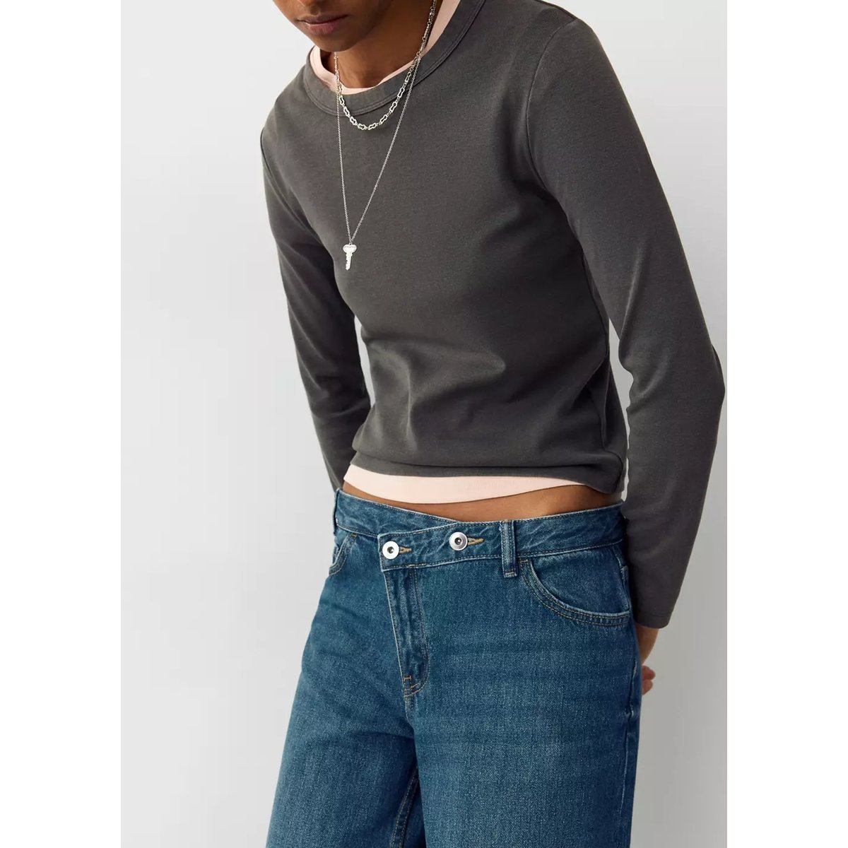Jean droit croisé bleu moyen vintage, MANGO TEEN