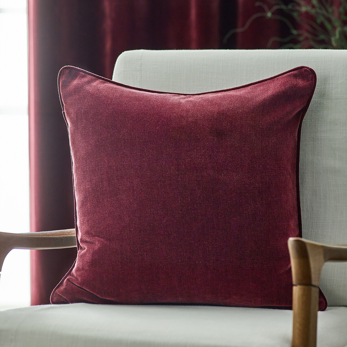 Heavy Chenille Piped Cushion beetroot, YARD