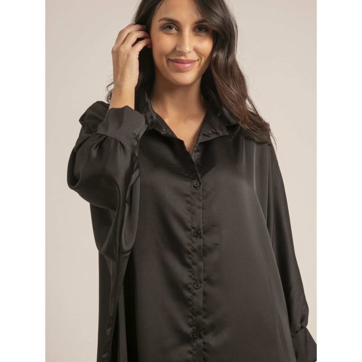 Robe Chemise Satin Ophelie noir, DONA LISA