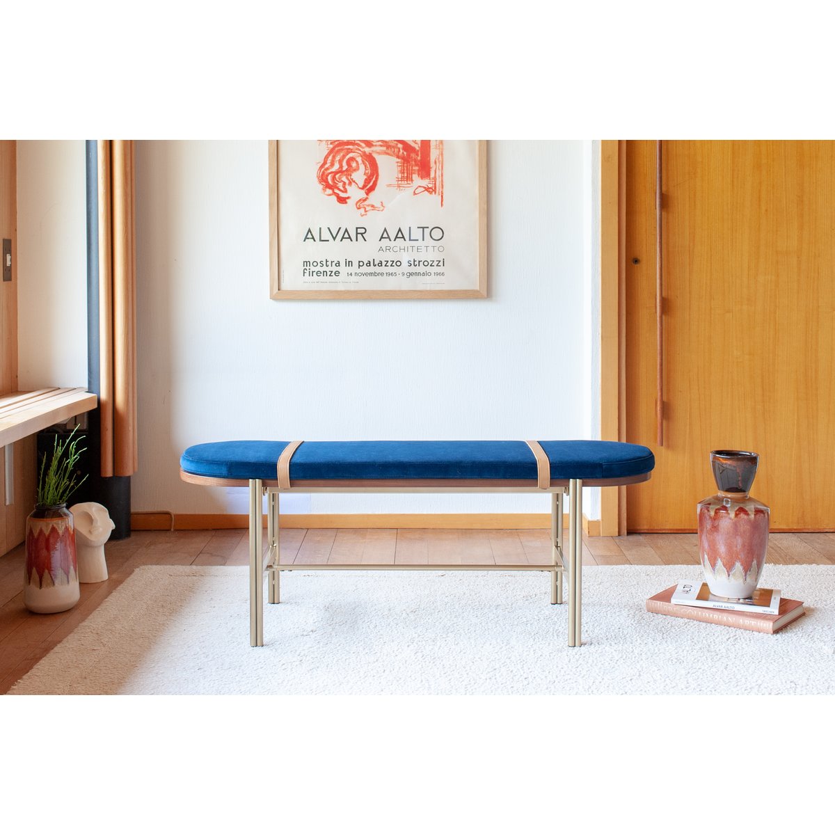 Banc en velours AURORA bleu pétrole, PRODUIT INTERIEUR BRUT